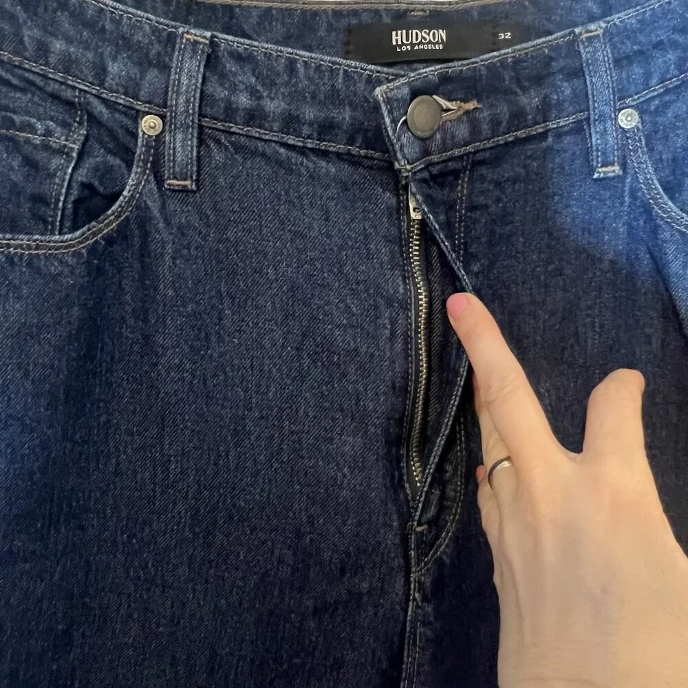 Hudson Anthropologie Women Jeans Holly Wide‎ Leg Cropped Size 32 Blue Denim Zip - Picture 15 of 16